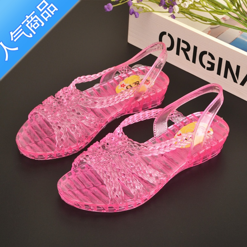 suntek夏季塑料女凉鞋露趾水晶鞋透明果冻鞋防滑妈妈跳舞鞋女沙滩凉鞋