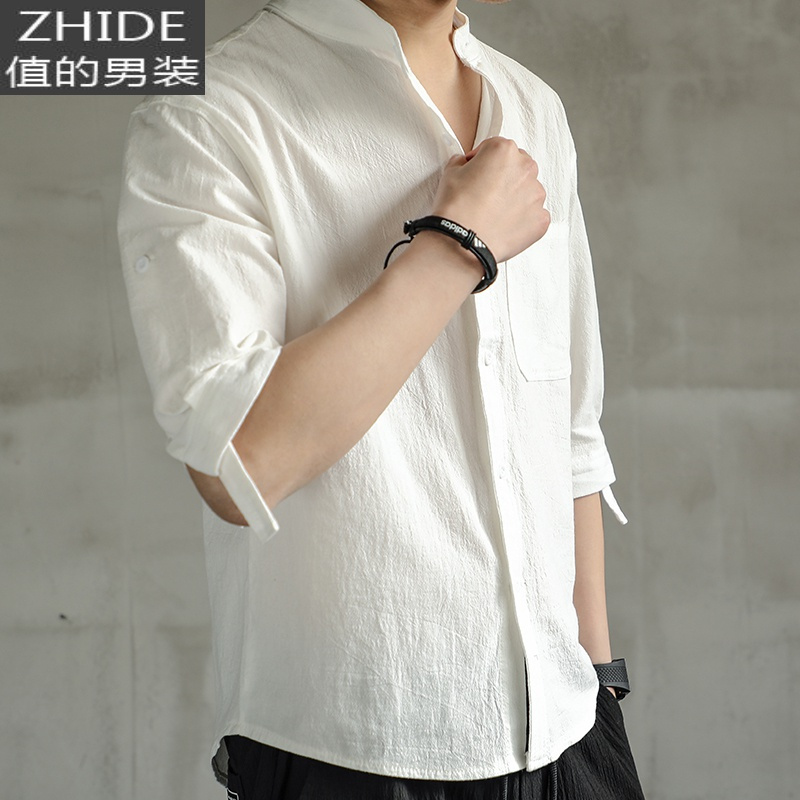 suntek亚麻衬衫男短袖衬衣宽松男装中国风夏季棉麻男士休闲外套长袖