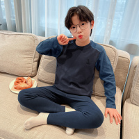 男童秋冬款睡衣套装新款保暖内衣秋裤冬季儿童德绒大童家居服 130cm 藏青色