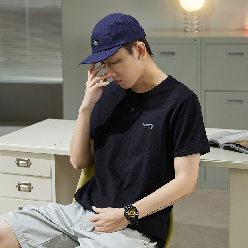 唐狮夏季新款纯棉短袖T恤男休闲宽松设计感纯色打底衫半袖