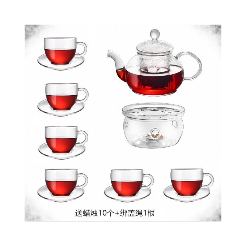 鱼丸 茶具花茶壶套装玻璃茶具茶杯透明家用过滤蜡烛加热泡水果红茶