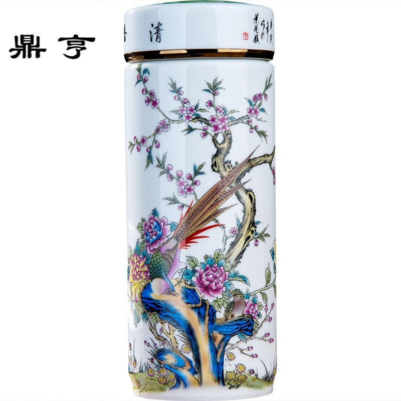 鼎亨陶瓷保温杯青花瓷大容量550ml茶杯泡茶耐热大号创意防漏杯