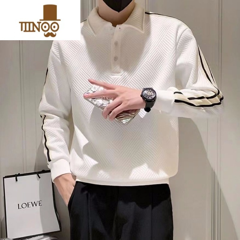 YANXU翻领卫衣男ins潮牌设计感男士长袖polo衫外套休闲撞色上衣高清大图