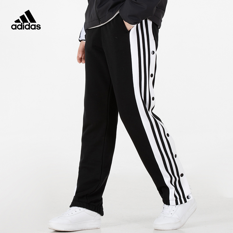adidas阿迪达斯三叶草女子运动裤春季新款侧开纽扣束脚裤视频