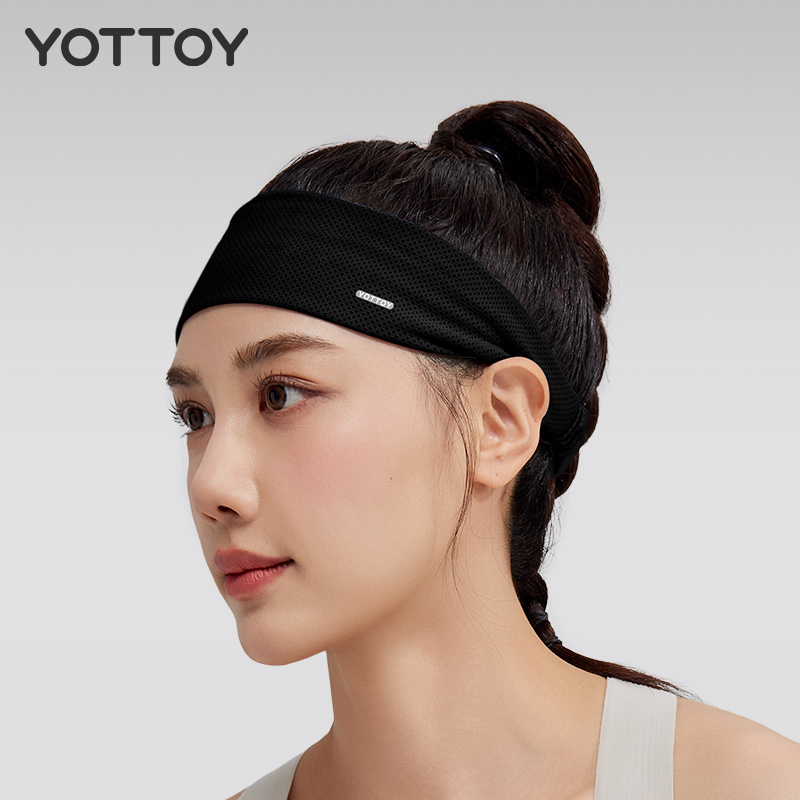 yottoy运动发带凉感头带止汗带吸汗头巾女导汗带跑步健身羽毛球瑜伽防汗 凉感发带-神秘黑