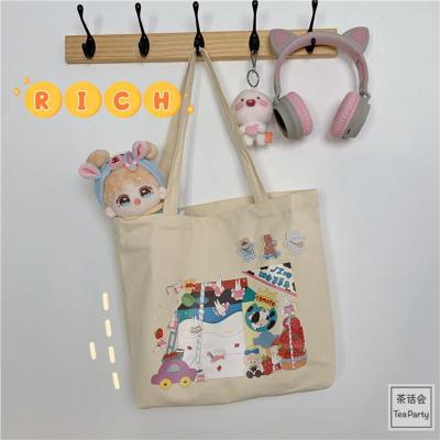 日系ins卡通插画少女大容量购物袋 韩版chic文艺学生帆布包单肩包 安吉兔的工厂