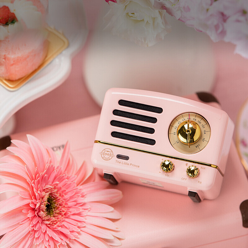 猫王音响 小王子OTR无线便携式蓝牙音箱可爱复古迷你小音响家用金属低音炮收音机七夕情人节礼物奥黛丽粉高清大图