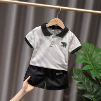 小童夏装套装2021新婴儿童装洋气宝宝短袖条纹POLO衫男女_一次性围兜_110