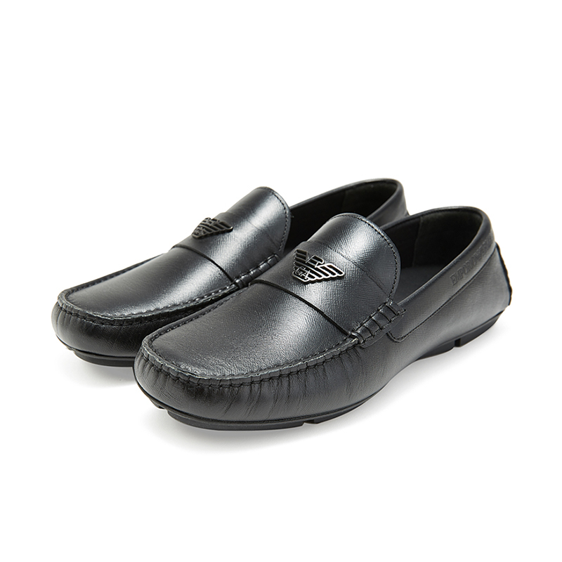 EMPORIO ARMANI 阿玛尼 男士徽标印花牛皮皮鞋