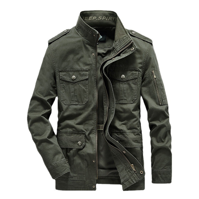 jeep吉普男装夹克男士春秋季男装休闲宽松立领纯棉多袋中青年外套