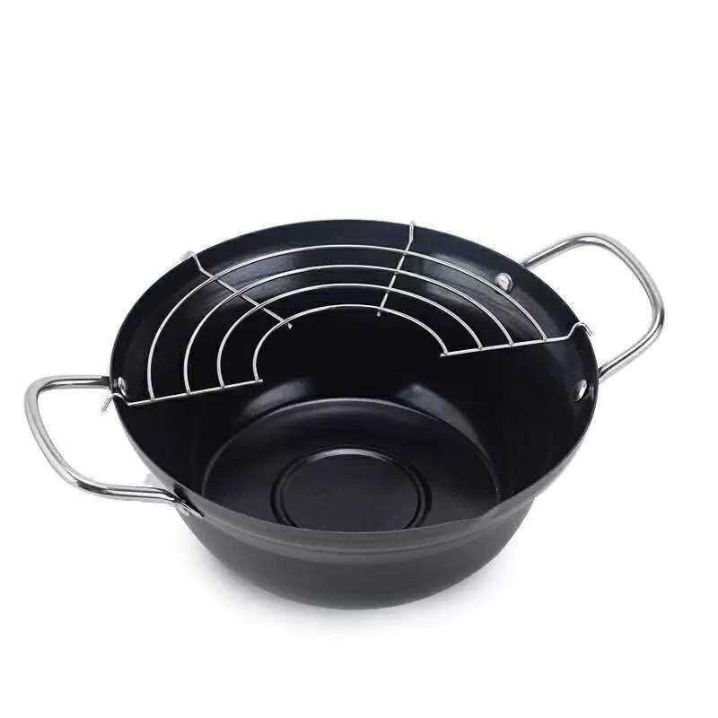 家用小炸锅 加厚不粘锅带滤架不锈钢日式天妇罗油炸锅无油烟不粘|油炸