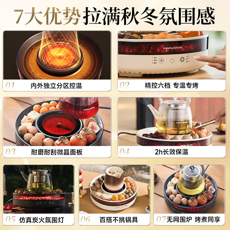 摩飞电器(Morphyrichards)围炉煮茶套装养生壶全玻璃烧水壶恒温壶煮茶器具电陶炉MR6096深空灰 0.8L高清大图