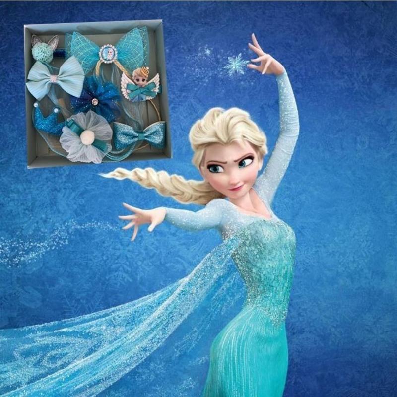 冰雪奇缘艾莎发饰套装韩国儿童发夹爱莎公主发夹蝴蝶结小女孩礼物蓝色