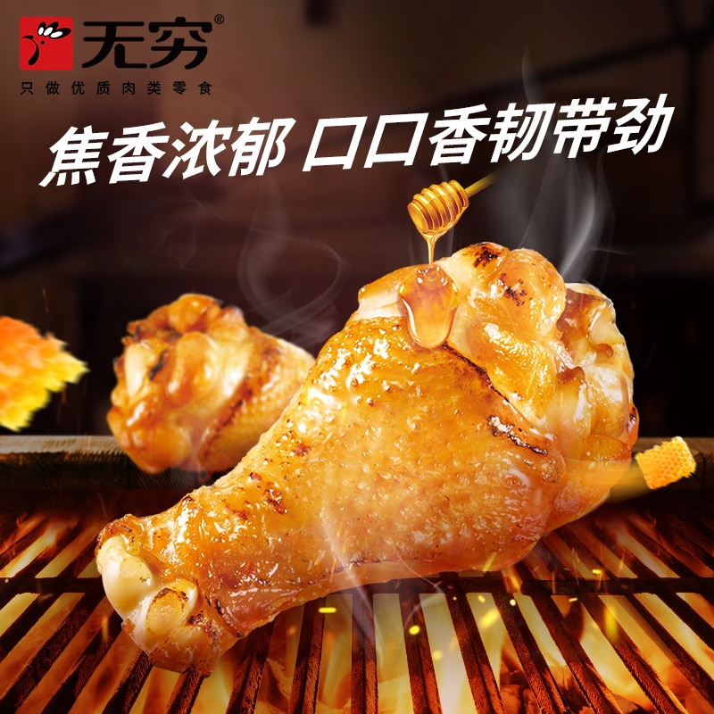 无穷烤鸡翅根(香辣)味60g袋装烤鸡翅根盒装烤鸡小腿鸡翅肉类休闲小零食