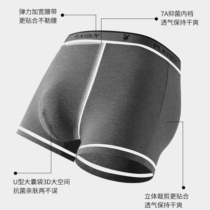 花花公子男士内裤男款四角短裤纯棉抗菌棉2025新款平角裤衩