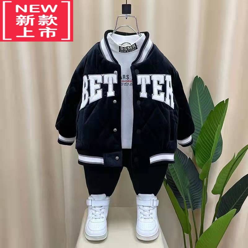 可莉允男童韩版外套秋冬装2022年新款帅洋气儿童夹棉加厚保暖棒球服夹克棉服图片
