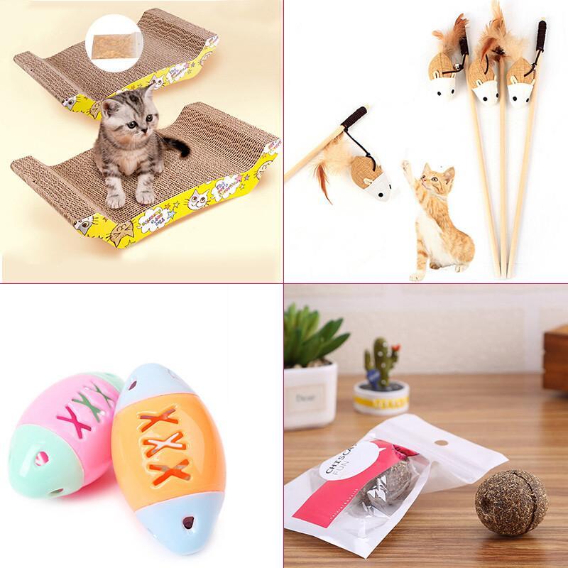 猫玩具逗猫棒猫抓板4件套猫咪磨爪玩具