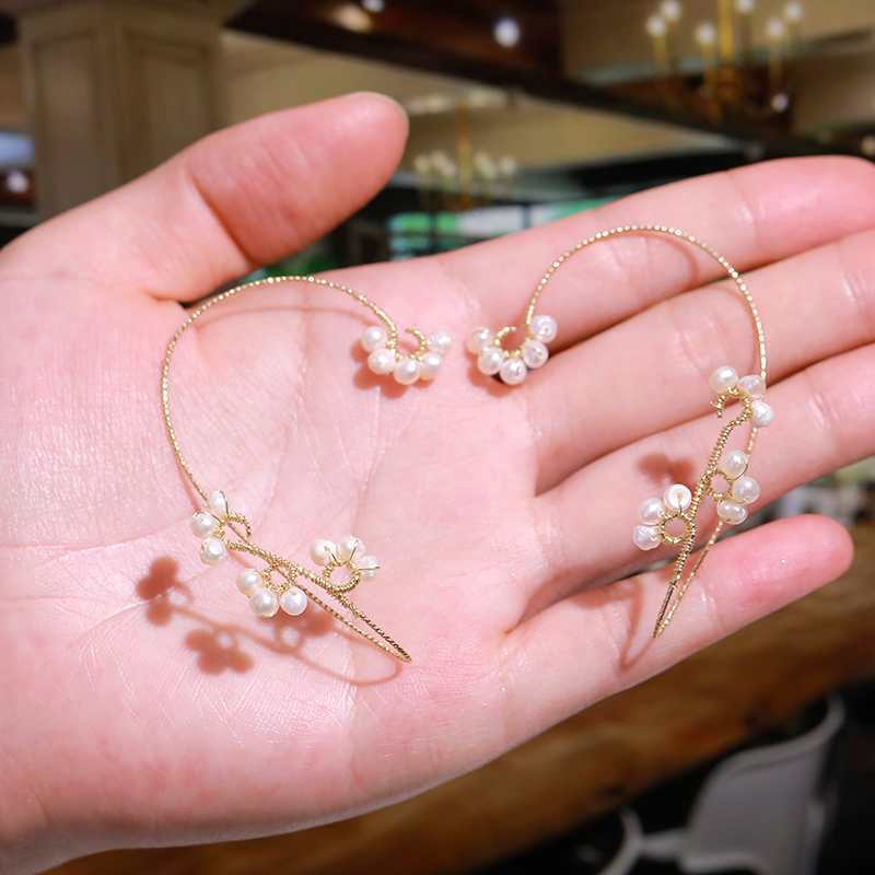 超仙气质女精致仿珍珠花缠绕无耳洞耳骨夹时髦精灵耳夹耳环耳饰女左耳