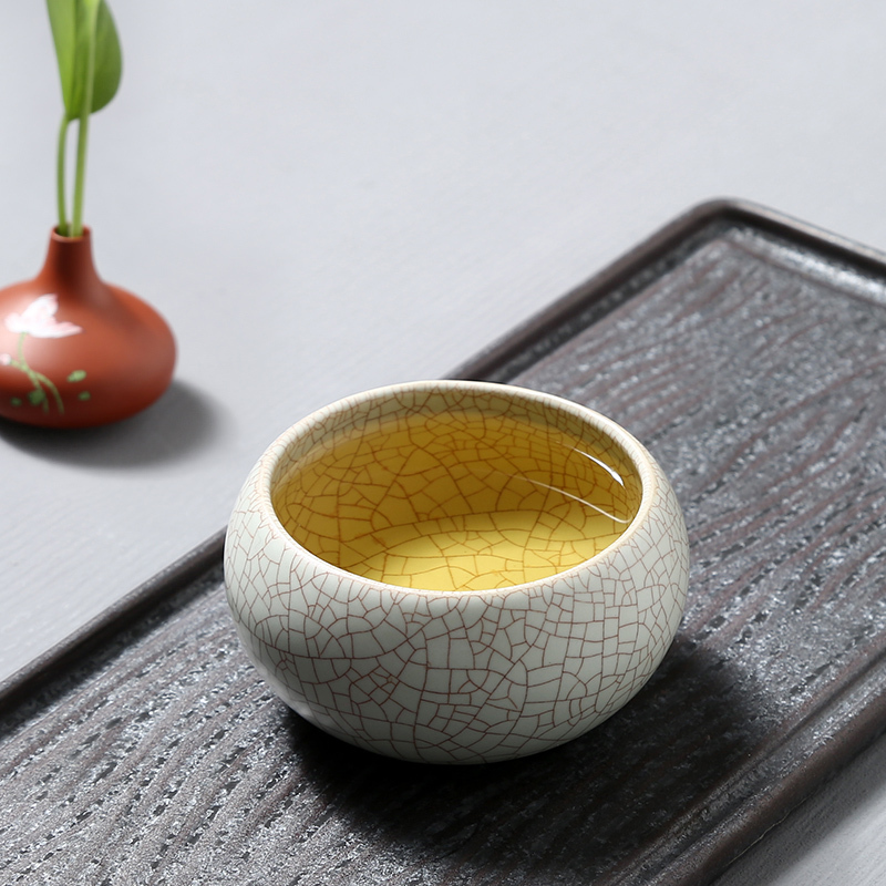 茶杯 杯子 功夫茶具 仿宋汝窑 陈年普洱泡养开片 已养成金线 主人杯