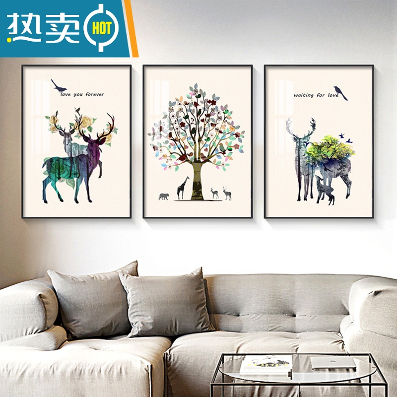 敬平客厅ins插画挂画免打孔简约现代轻奢装饰抽象背景画床头墙壁画装饰画高清大图