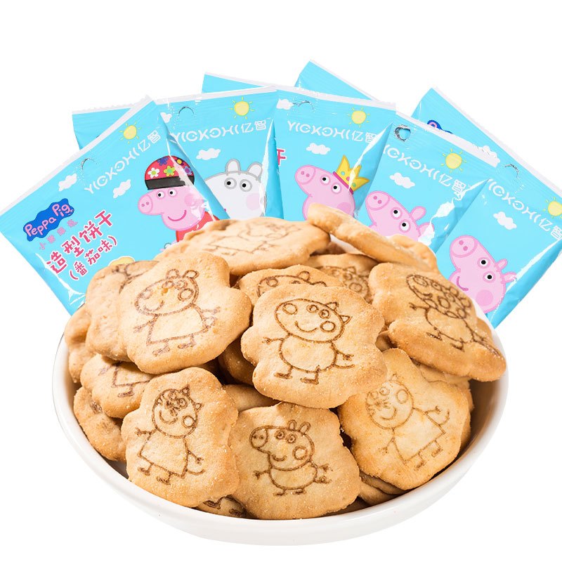 小猪佩奇PeppaPig造型饼干海苔味18克×5袋+造型饼干番茄味18克×5袋(共10袋)