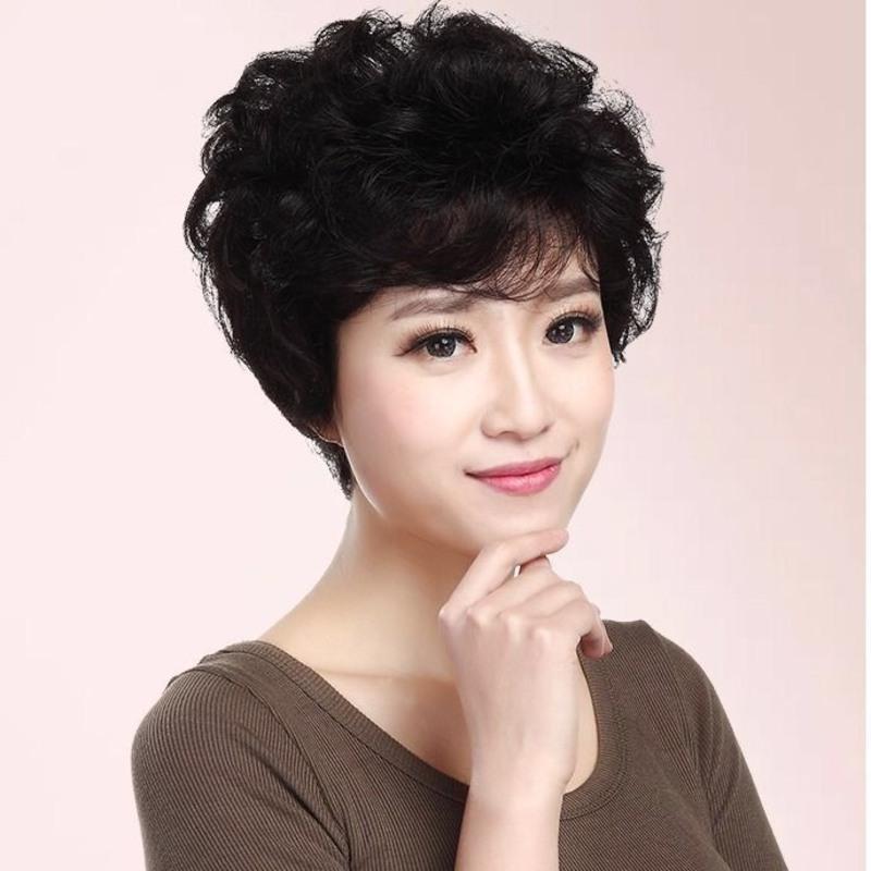 假发女短发短卷发中老年圆脸修脸气质自然仿真发丝妈妈假发套 [补发块]送发网 送发网夹子