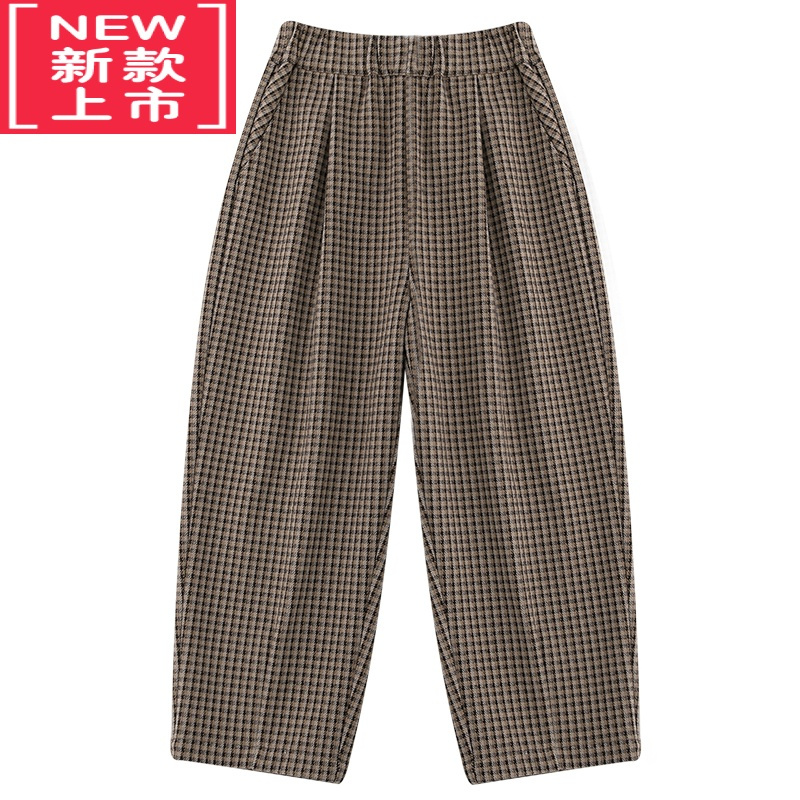 可莉允童装22冬季新品男女童通勤复古格纹亲子保暖厚款直筒休闲长裤保暖裤