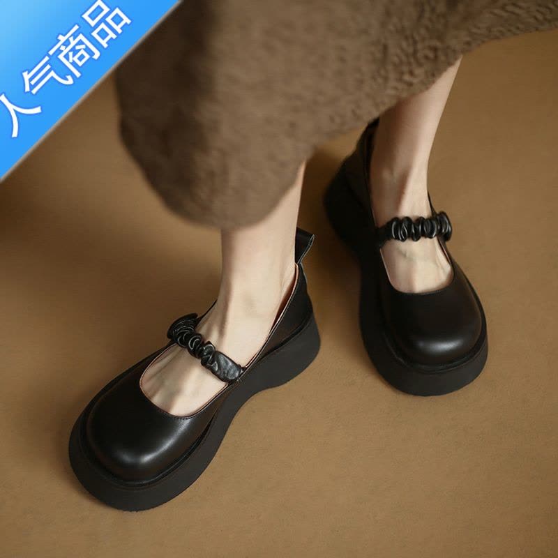 SUNTEK玛丽珍小皮鞋女配裙子2023春秋日系jk大头厚底增高法式乐福鞋单鞋图片