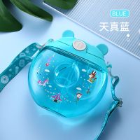 带吸管杯夏季喷雾水杯甜甜圈杯子幼儿园学生旅行出游大容量水壶 天空蓝甜甜圈[500ML] 甜甜圈喷雾水杯[送斜跨背带]