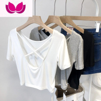 七斓夏季修身显瘦设计感小众小心机交叉美背短款打底短袖T恤上衣女装 M 白色