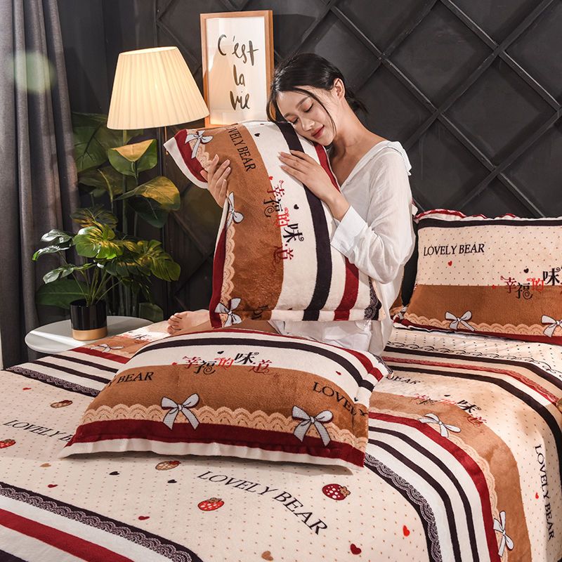 法兰绒枕套一对加绒加厚枕套4874单人绒枕头套