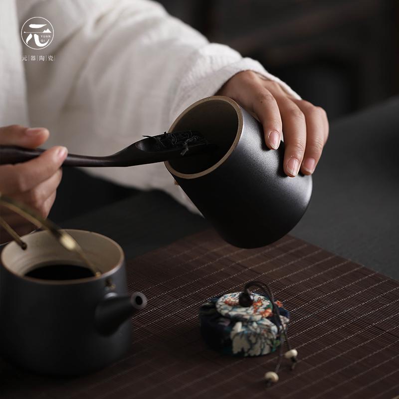 粗陶茶叶罐陶瓷日式密封罐家用小茶罐功夫茶具复古茶叶盒茶盒高清大图