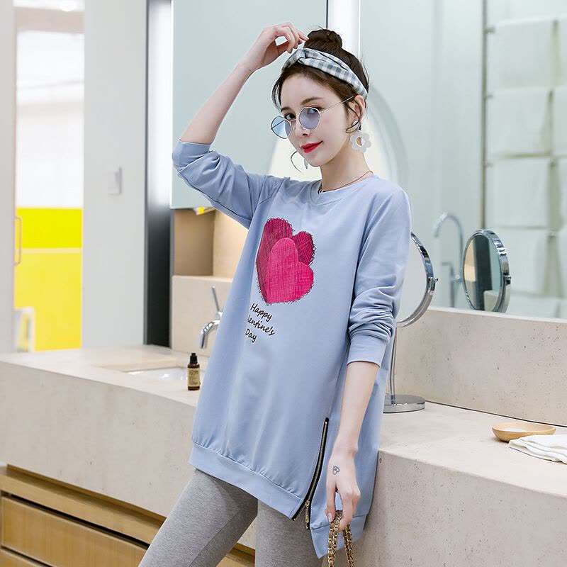 迪鲁奥(DILUAO)孕妇装秋装新款T恤长袖圆领上衣套装套头上衣印花红心图片