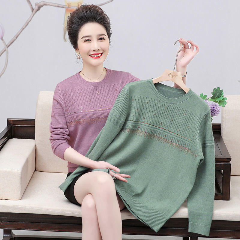 calfland春季新款妈妈上衣洋气质针织打底衫中老年女春装长袖毛衣