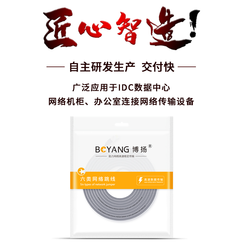 博扬 六类屏蔽网络跳线FTP千兆网线 CAT6类无氧铜双绞线 2米 机房家装工程线成品网线 灰色 BY-602HP