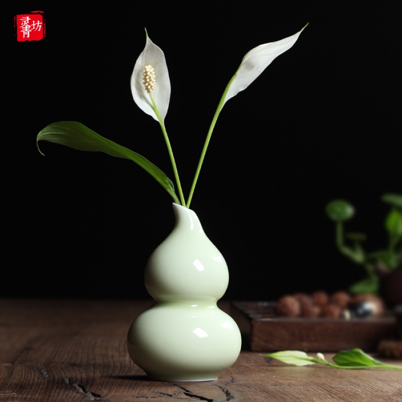 精品花器小花瓶手工葫芦水培小花插陶瓷家居个性茶道摆件 三维工匠 桔红色弟窑梅子青高清大图