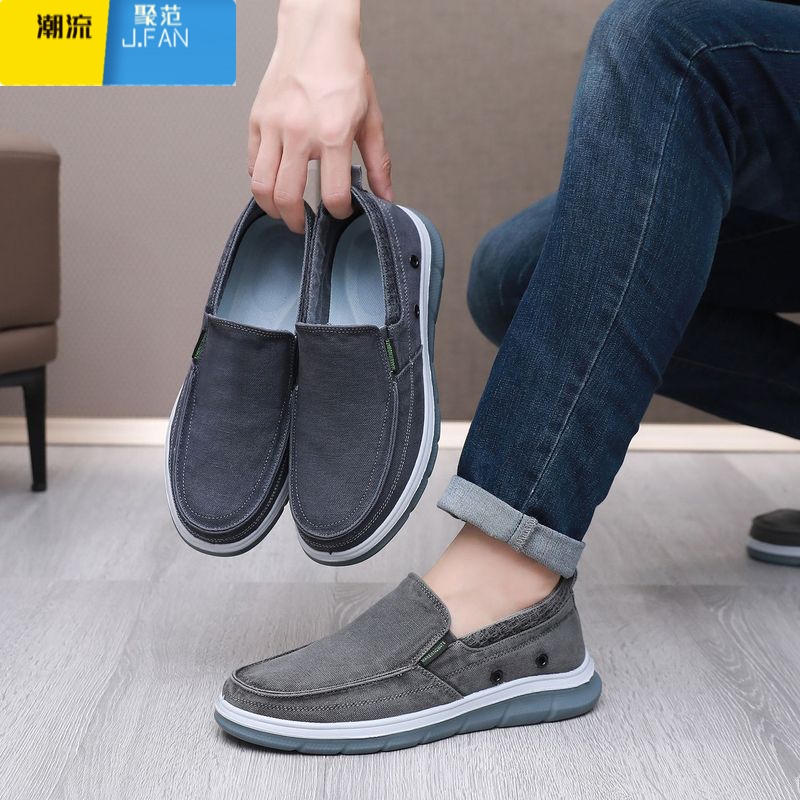 聚范帆布鞋男一脚蹬男鞋2023新款工作休闲鞋子潮鞋老北京布鞋高清大图