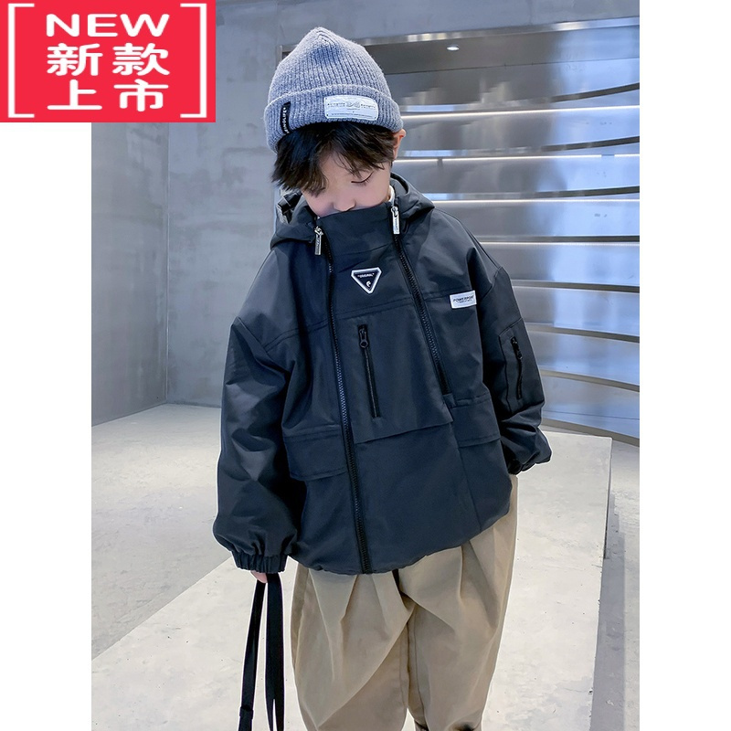 可莉允男童秋冬工装夹克棉服2022新款儿童加厚冬装男孩冬季韩范夹棉外套