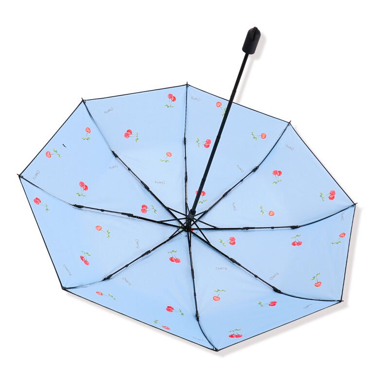 天堂伞 三折全遮光黑胶插画晴雨伞防紫外线太阳伞遮阳伞礼品伞55cm*8骨 樱歌蓝色
