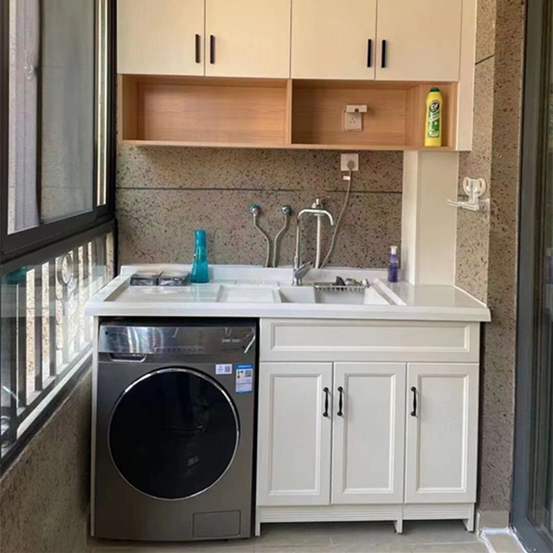 欧吉美定制太空铝洗衣柜洗衣机柜阳台组合洗衣池台槽盆面伴侣一体柜切
