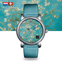 梵高（VanGogh）瑞士女士石英手表-盛开的杏树 皮表带Lady09
