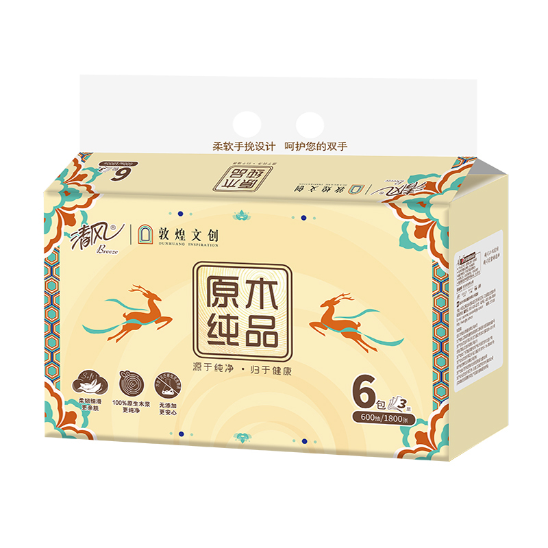 清风 敦煌IP联名款抽纸 AR60SZP 3层100抽*6包*6提/箱*