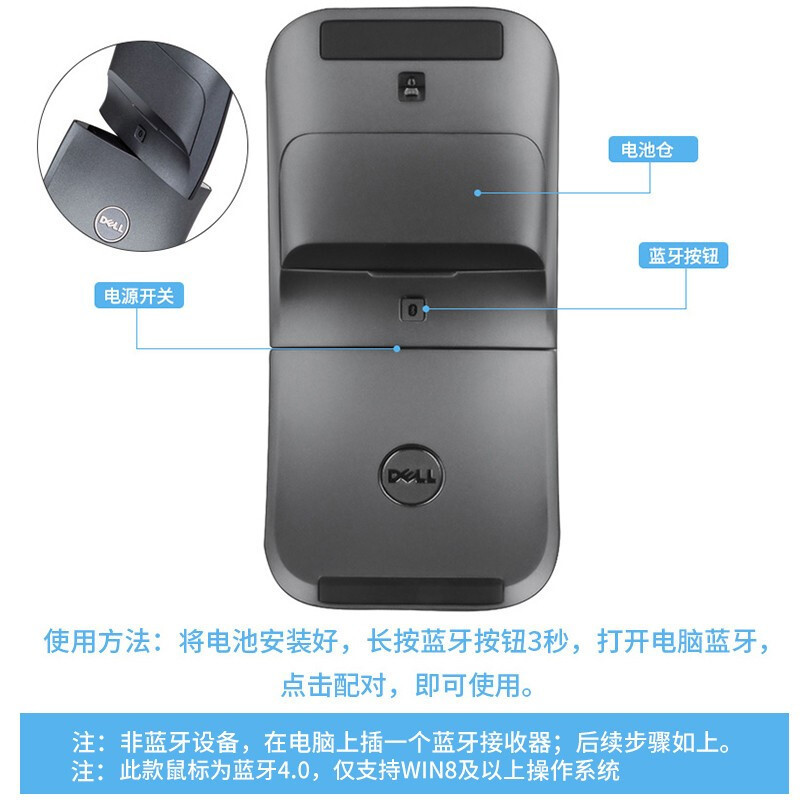 戴尔(DELL)WM615 蓝牙鼠标 黑色(适用苹果、联想,华为,惠普,小米等支持蓝牙4.0的笔记本台式机)