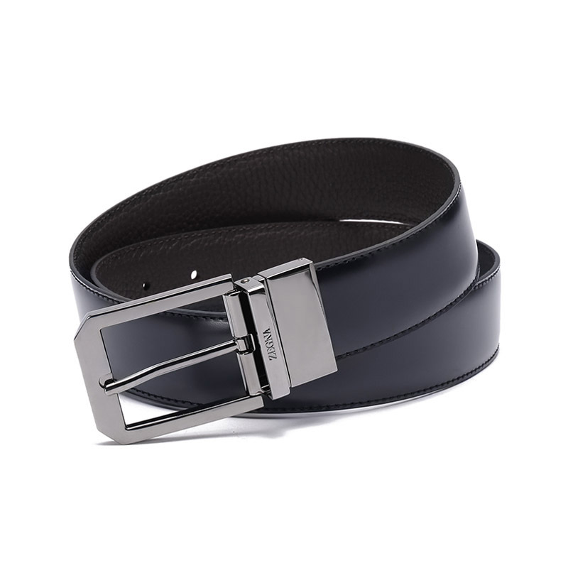 杰尼亚zegna男士牛皮深蓝色深棕色977针扣可裁剪双面旋转皮带腰带lhav