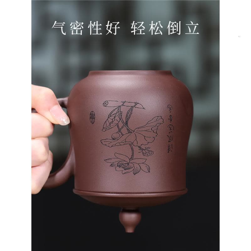 宜兴紫砂杯带盖大容量纯全手工泡茶家用男女士定制刻字盖杯茶杯子 三维工匠 老紫泥光素款约500cc图片