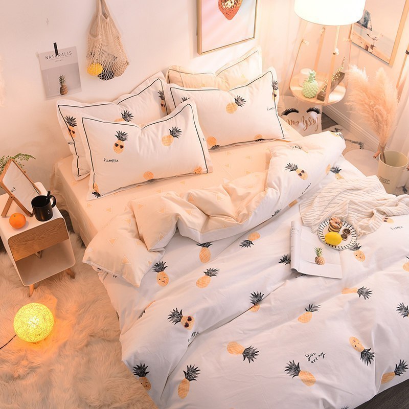 美帮汇风床上用品磨毛四件套全棉全棉简约1.5床笠保暖被套水果派 菠萝蜜 2.0米床四件套（适合被芯220*240）