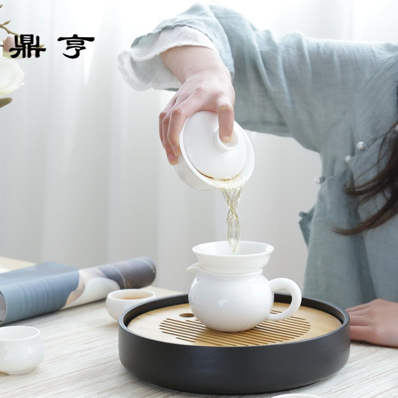 鼎亨 白瓷三才盖碗茶杯大号茶碗泡茶德化陶瓷功夫茶具家用套装