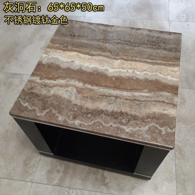 森美人轻奢木语大理石角几北欧钛金小茶几床头电话几沙发边柜边几 灰洞石：65*65*50cm