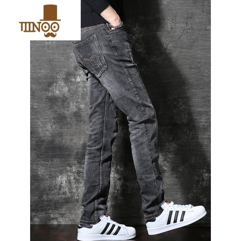 YANXU烟灰色复古牛仔裤男款潮牌ins宽松直筒长裤子男港风潮流百搭高清大图