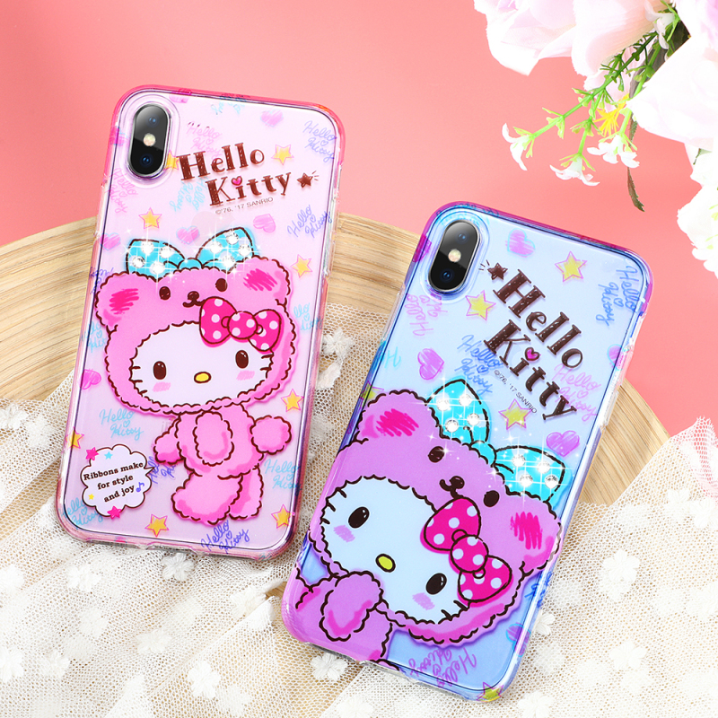 全包防摔壳女款kt猫水钻 轻薄手感不留指纹 iphone x手机壳 粉色